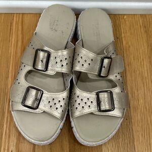 Ilse Jacobsen Hornebaek Gold Slide Sandals with Buckles